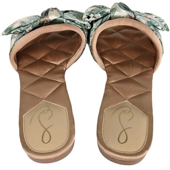 Sam Edelman Binx Sandals Sz 7 Blush Pink Satin Slides Tropical Palm Knot Detail - Picture 4 of 6